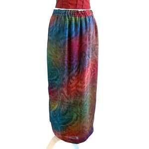 Maggie Shepherd Vintage Tie Dye Embroidered Paisley Boho Gypsy Maxi Skirt Medium